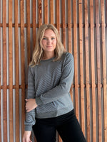 Crew Neck Pinstriped Top- Grey