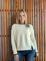 Boatneck Cream and Navy Sweater