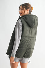 Longline High Neck Padded Vest - Olive