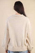 Oversized Half Button Down Waffle Knit Top - Cream
