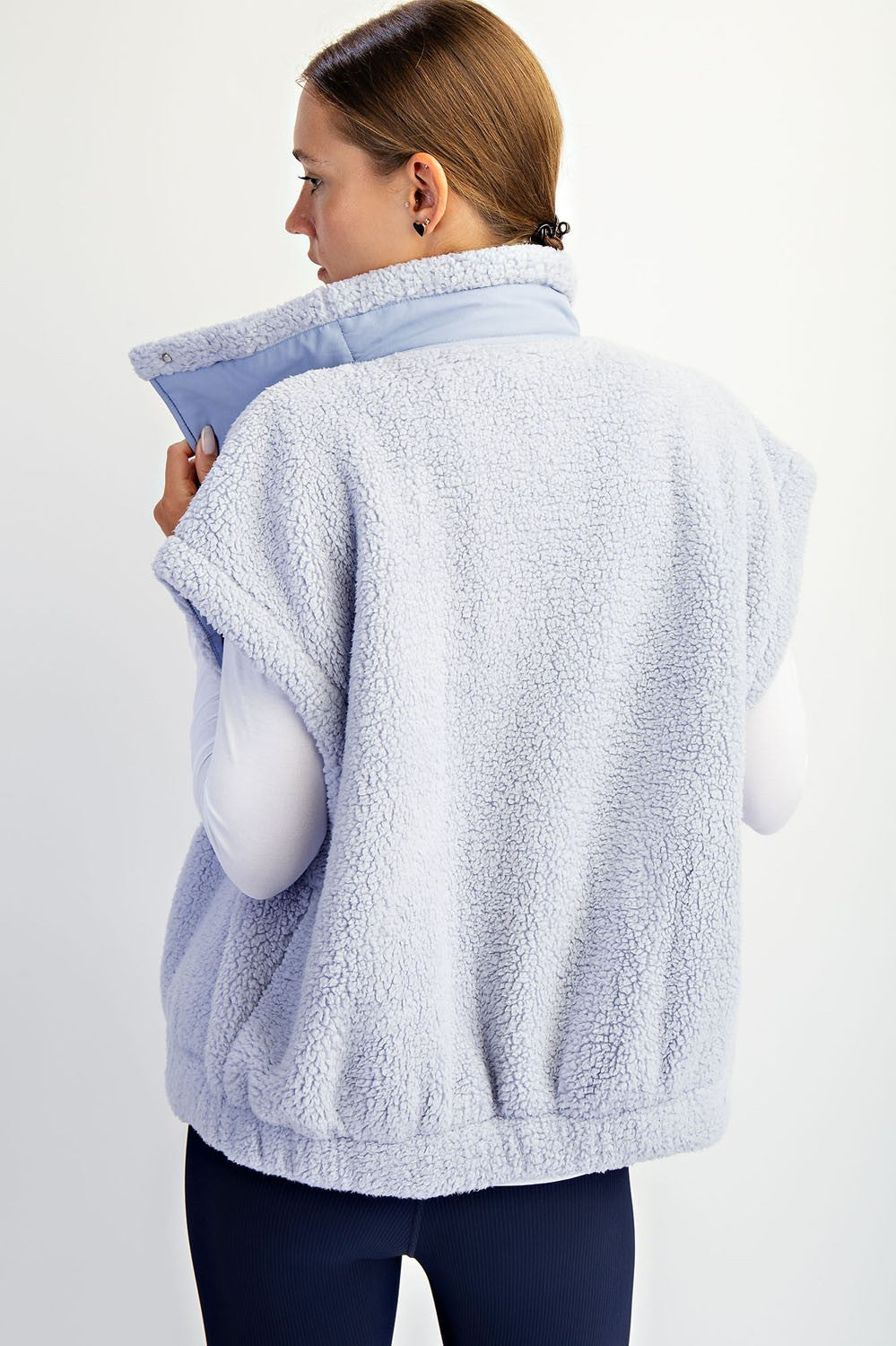 Oversized Micro Sherpa Vest - Lavender Blue