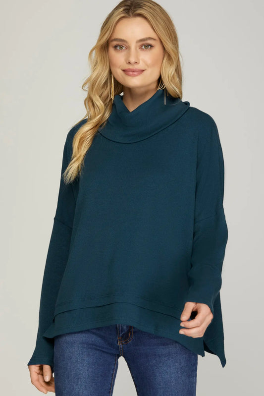 Cozy Long Sleeve Knit Turtleneck - Teal