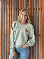 Iowa Shape Embroidered V-Neck Soft Sweatshirt: Oatmeal