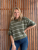 Striped Drop Sleeve in Olive/Cream