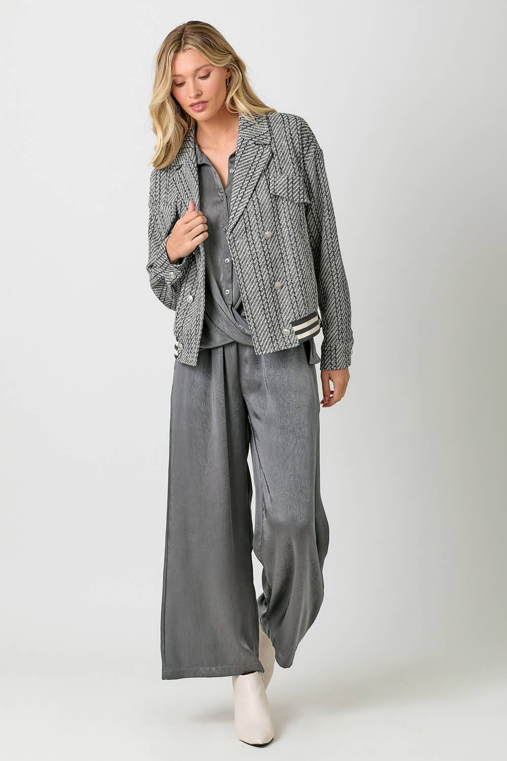 Stripe Bomber Jacket: Charcoal