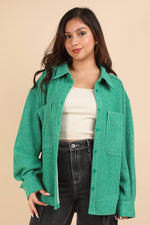 Oversized Cozy Button Down Shacket - Green