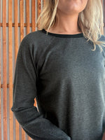 Crew Neck Pinstriped Top- Black