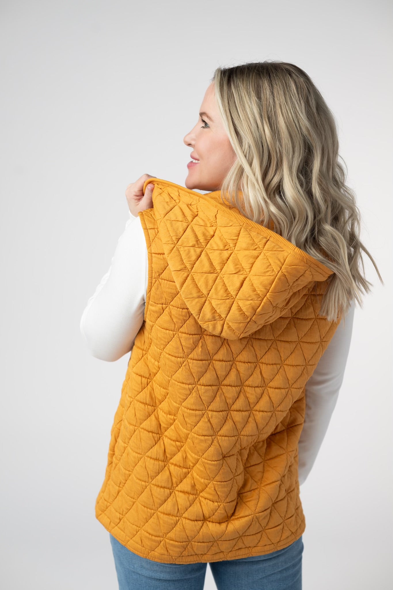 Heather Hooded Vest: Mustard