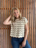 Lt. Taupe Scallop Striped Sweater Top