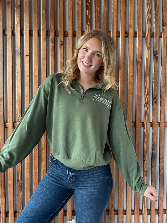 3/4 Zip Vintage Iowa Left Chest Cozy & Lightweight