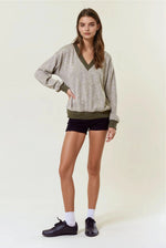 Oversized Vertical Stripe Two-Tone Ribbed Top - Olive