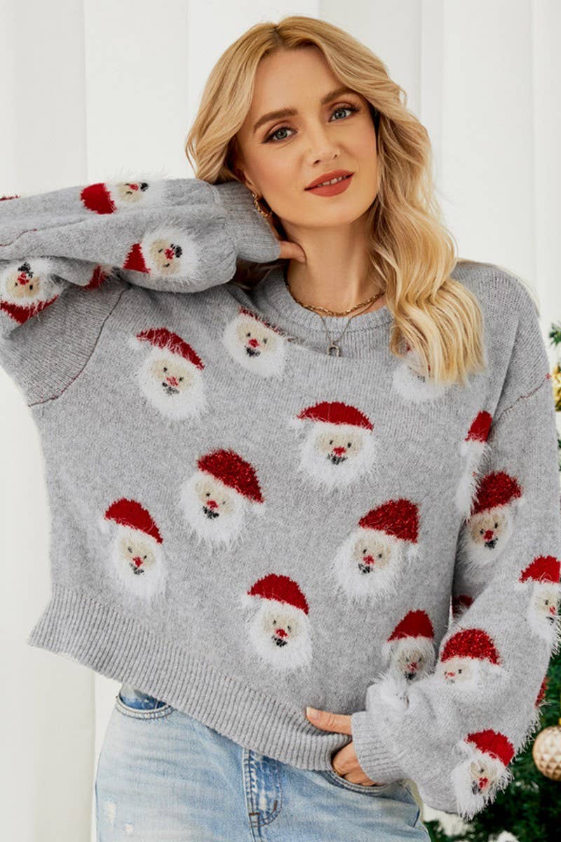 Furry Christmas Santa Sweater: Grey