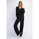 Modal Scuba V Neck Piping Top - Black