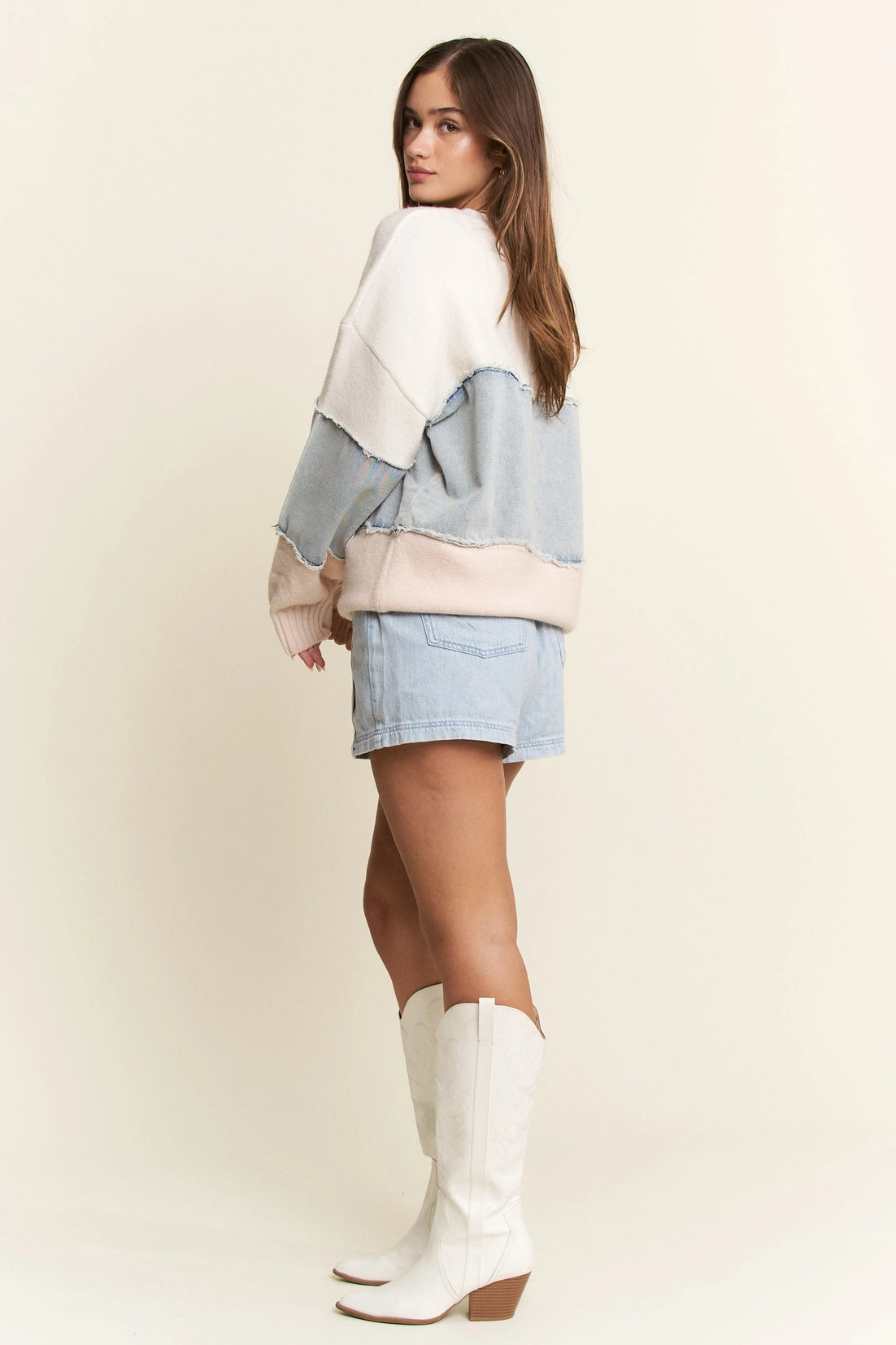 Oversized Denim Horizontal Stripe Sweater