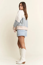 Oversized Denim Horizontal Stripe Sweater