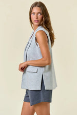 Heather Grey Stretch Knit Open Front Long Vest