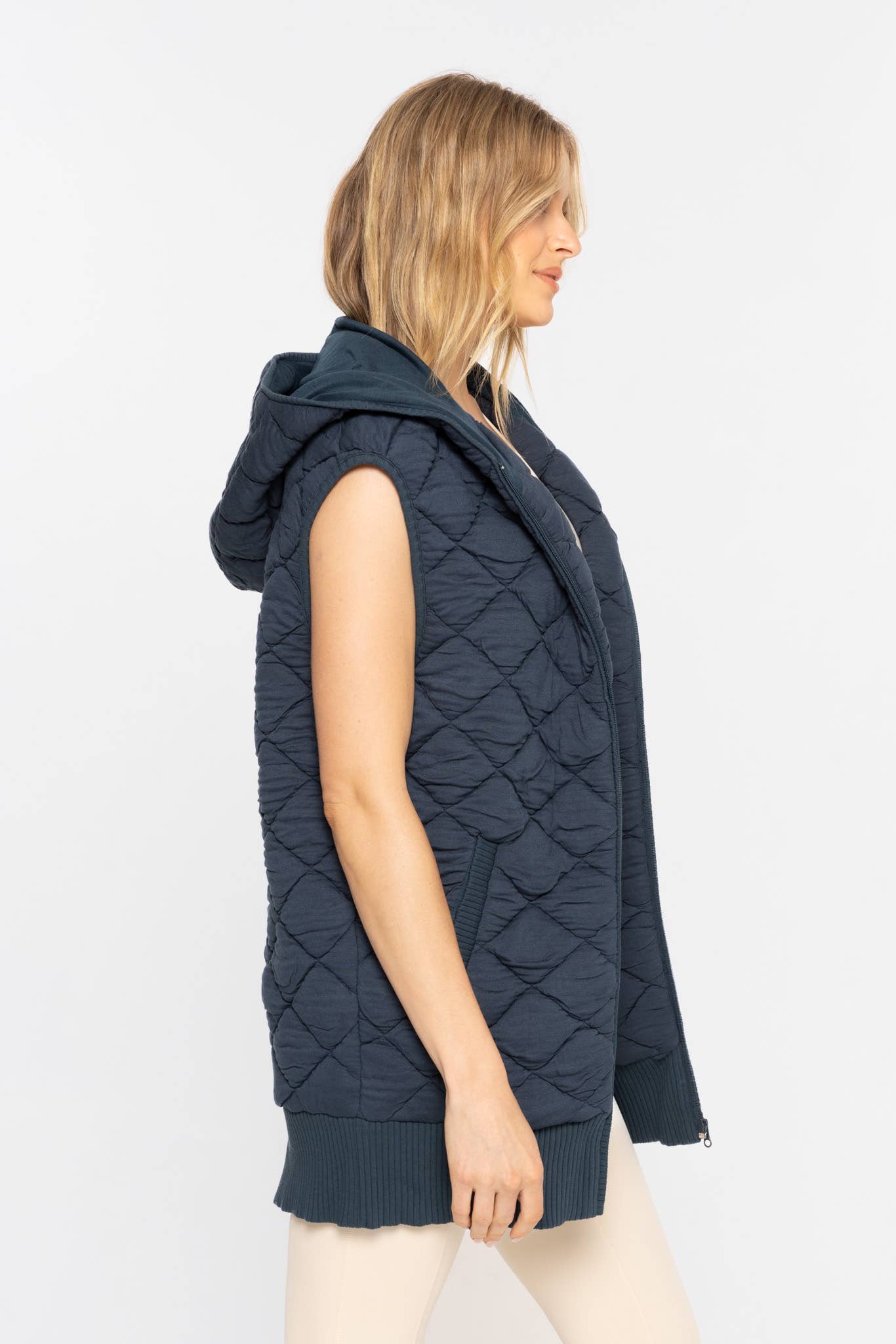 Oversized Quilted Fleece Vest with Hood