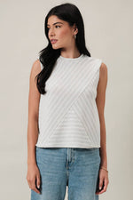 Sleeveless Diagonal Panel Stripe Top - Light Grey/Cream
