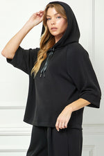 Soft Hooded Top With Satin Tie Detail - Black