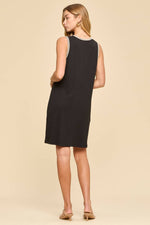 Sleeveless Ribbed Dress w/ Embroidered Stitching - Black