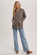 ONE BUTTON FRONT FLAP COLLAR RIBBED KNIT SWEATER PULLOVER