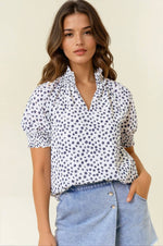 Jacquard Dot Print Short Sleeve Blouse