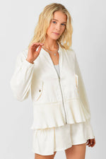 Peplum Hem Bomber Jacket: Off White