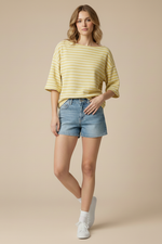 CLOUDY KNIT STRIPE TOP: Mellow Yellow