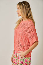 Crochet Short Sleeve Sweater - Coral