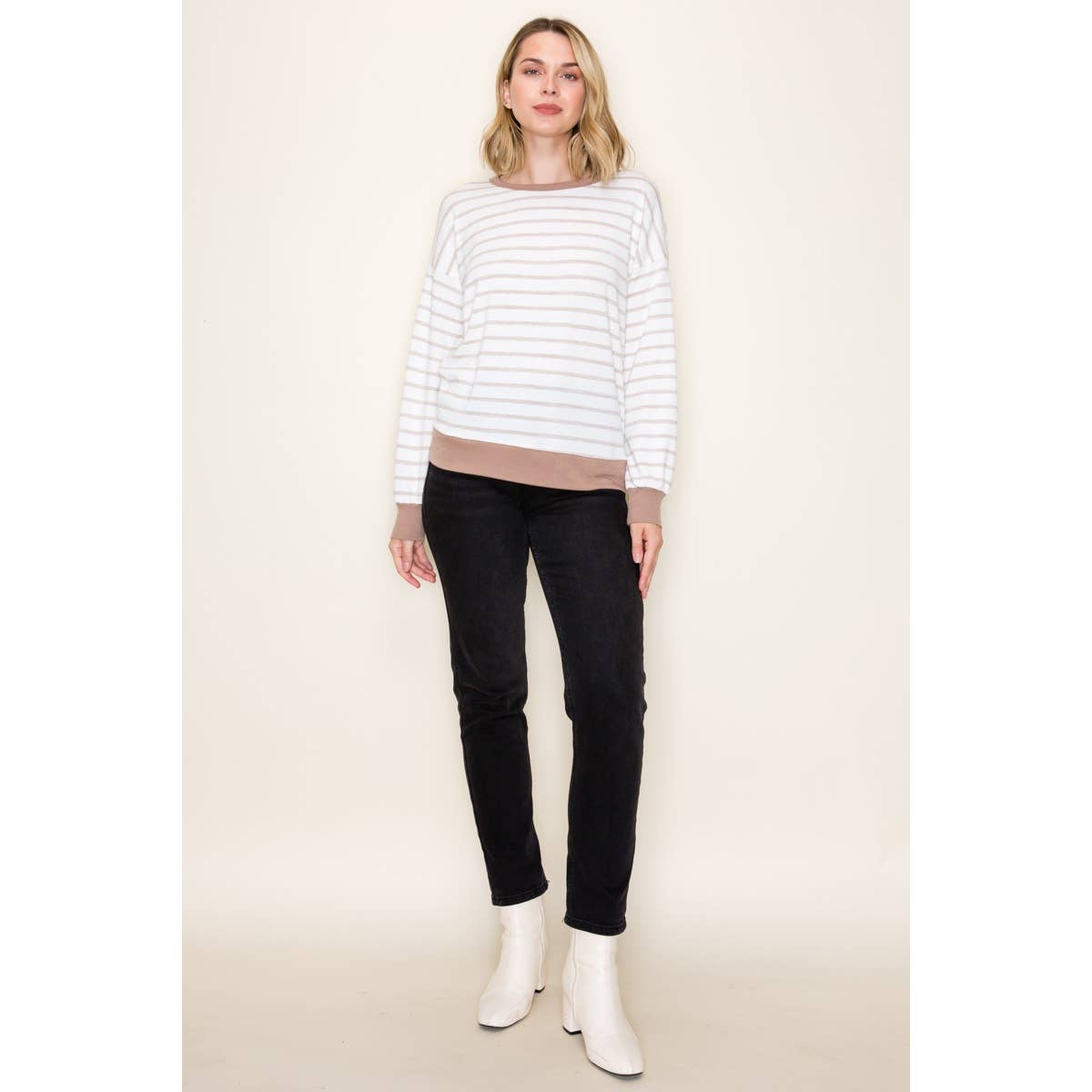 Striped Pullover Knit Top - Taupe