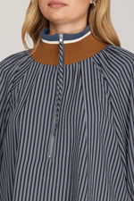 Navy 3/4 Sleeve Half Zip Striped Top