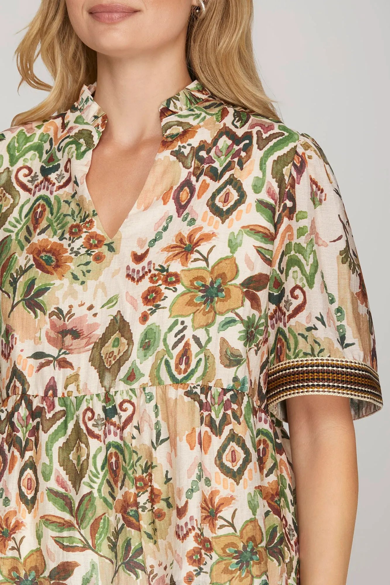 Floral Woven Babydoll Top - Olive