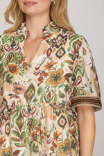 Floral Woven Babydoll Top - Olive