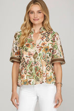 Floral Woven Babydoll Top - Olive
