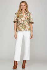 Floral Woven Babydoll Top - Olive