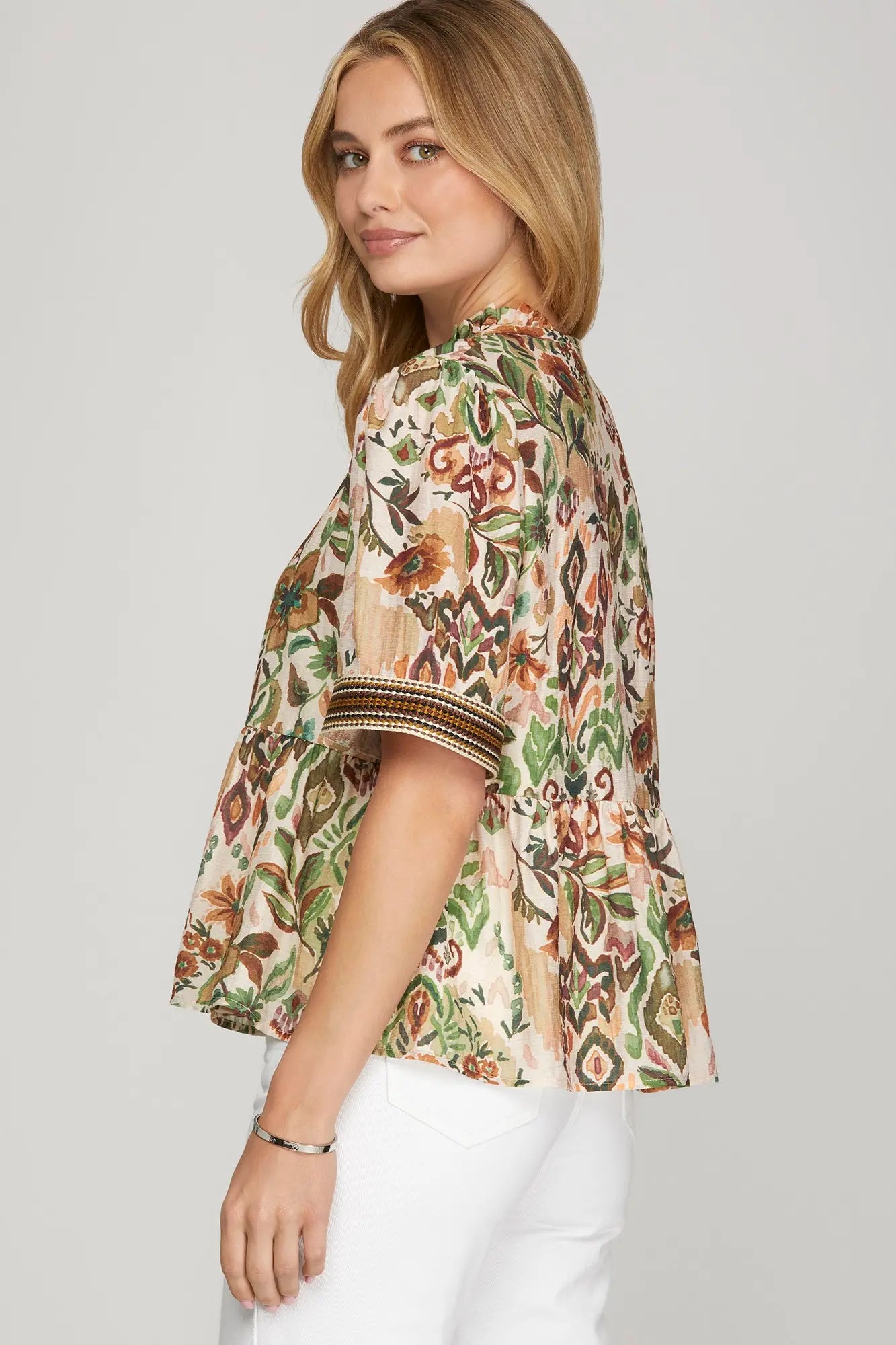 Floral Woven Babydoll Top - Olive
