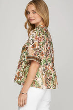 Floral Woven Babydoll Top - Olive