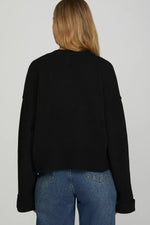 Chunky Gold Button Knit Cardigan - Black
