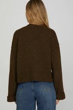 Brown Chunky Gold Button Knit Cardigan