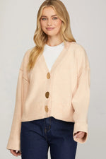 Chunky Gold Button Knit Cardigan - Oatmeal