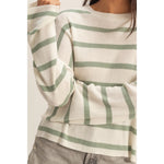 Lightweight Wide-Sleeve Striped Sweater - Sage Green