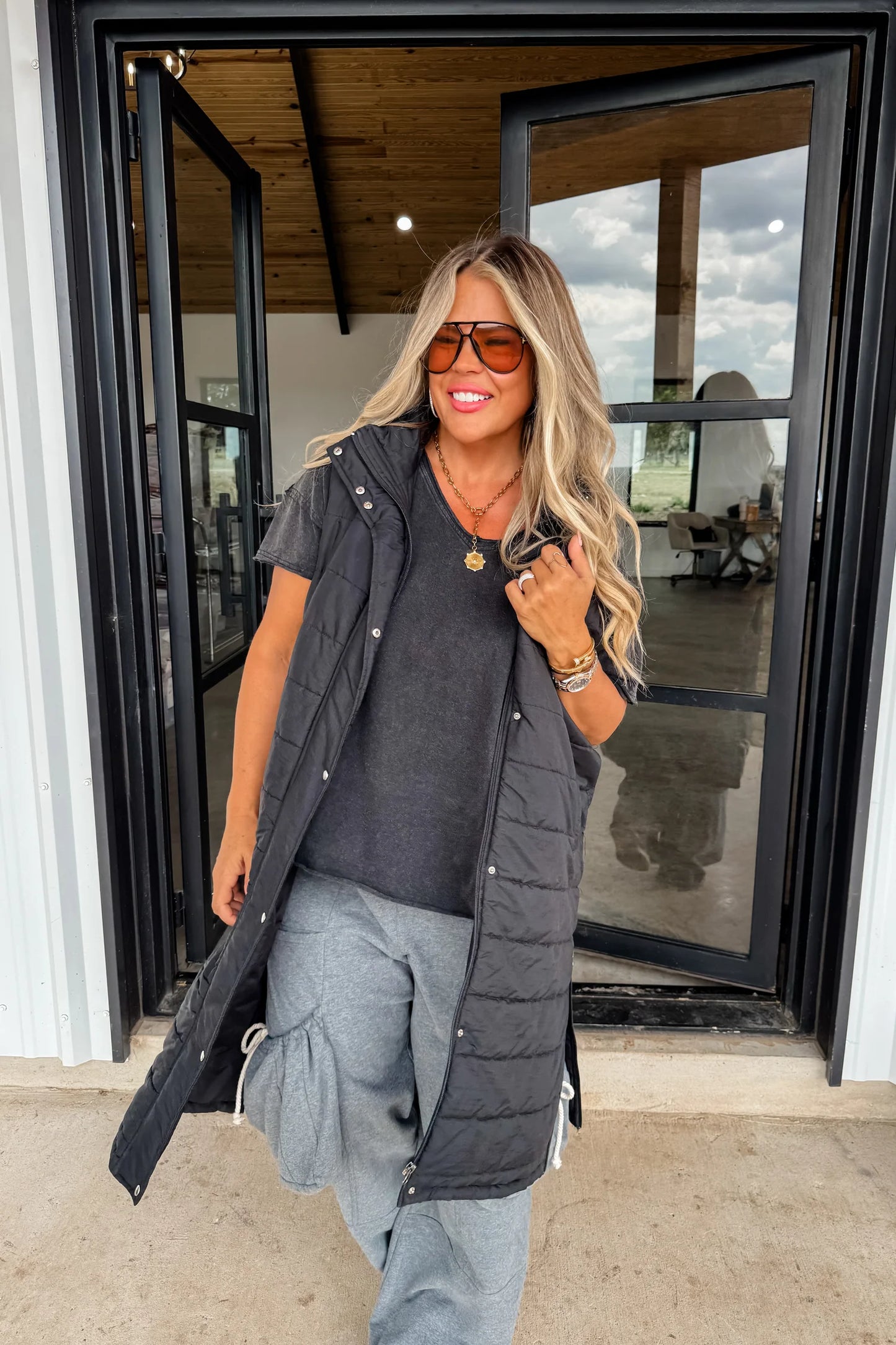 Kendall Long Puffer Vest - Black