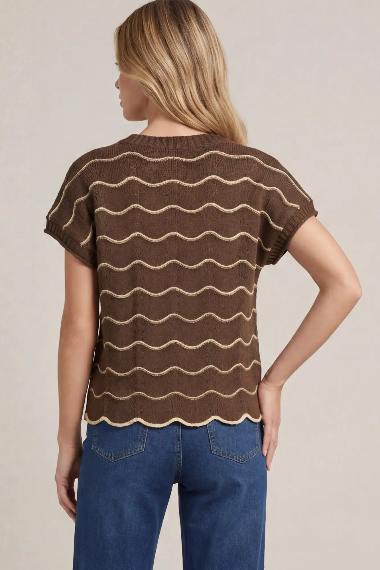 Scallop Striped Sweater Top