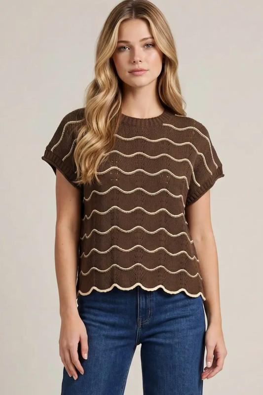 Scallop Striped Sweater Top