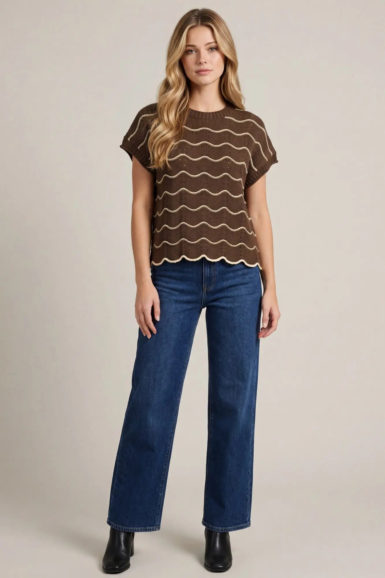Scallop Striped Sweater Top