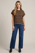 Scallop Striped Sweater Top