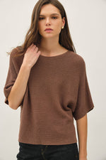 HORIZONTAL RIBBED DOLMAN SWEATER TOP