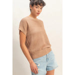 Open-Knit Dolman Sleeve Top - Dark Taupe