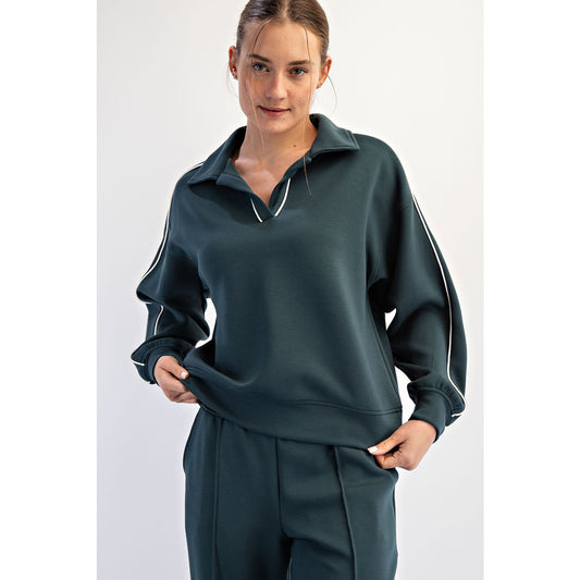 Modal Scuba Double Piping Polo Top - Midnight Green