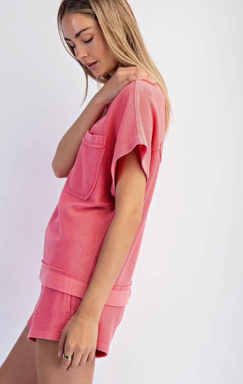 Honey Comb Short Sleeve: Strawberry